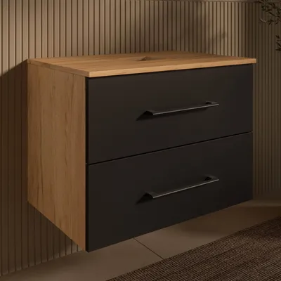 Produktbild von Planetmöbel LUX Waschtischunterschrank 70 cm hängend ohne Aufsatz-Waschbecken Gold Eiche/Anthrazit