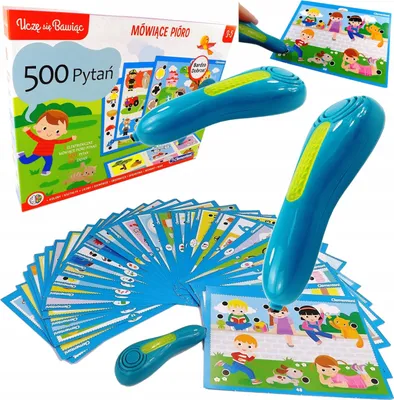 Produktbild von Clementoni Lernspiel: Elektronischer Sprechstift mit 500 Fragen für Vorschulkinder, 5 x 37 x 28,1 cm. Inkl. 30 doppelseitiger Karten und Anleitung. Benötigt 3x 1.5V Knopfzellen (L736/LR41). Artikel-Nr. 50651.