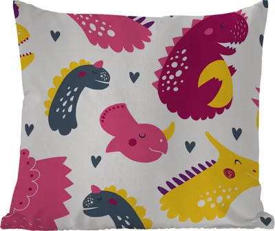 Produktbild von MuchoWow® Outdoor Kissen - Dino - Muster - Kind - Rosa - Mädchen - 60x60 cm - Wetterfest - Lounge Kissen - Dekoration - Schlaf Kissen