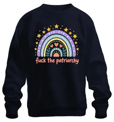 Zdjęcie produktu dla Bluza z nadrukiem "Fuck the Patriarchy", styl boho, kolor granatowy, rozmiar S