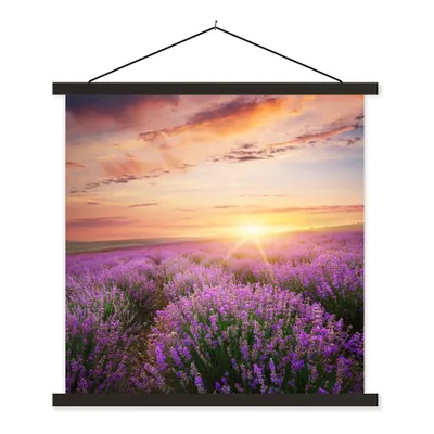 Produktbild von MuchoWow® Textilposter Lavendel - Sonne - Blumen 120x120 cm mit schwarzem Rahmen - Aufhängungsset