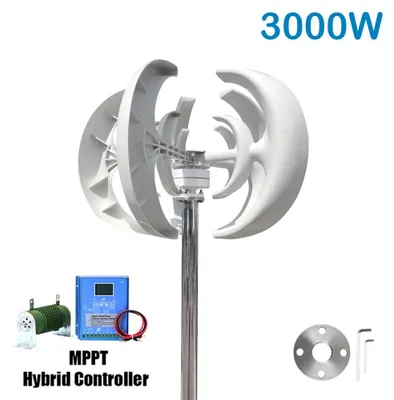 Immagine prodotto di Turbina eolica verticale da 3000W - Generatore eolico - Sistema ibrido solare - 12V/24V