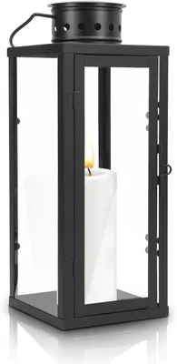 Obrázok produktu pre Lantárna, čierna, záhradná lampa, dekorácia na sviečky, svietnik, veľká, vonkajšia, veterník, kovová dekorácia do obývačky, na balkón