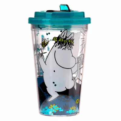 Zdjęcie produktu dla Moomin Kubek z podwójnymi ściankami ze słomką i pokrywką 500ml