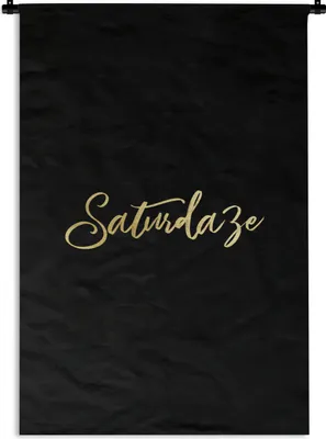 Produktbild von MuchoWow® Wandteppich Wandbehang Wochenende - Gold - Schwarz 90x135 cm Tapisserie Dekoration Wandtuch - Baumwolle - Wandskulptur