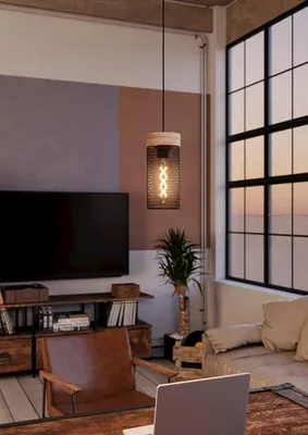 Produktbild von EGLO Hängelampe Klinsdale, Pendelleuchte Esstisch, Industrial Esszimmerlampe aus Holz in Nussbaum und Metall in Schwarz, Hängeleuchte, E27 Fassung