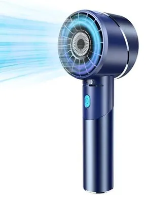 Zdjęcie produktu dla Przenośny wentylator niebieski - wentylator USB zasilany akumulatorem - 4 prędkości, regulowane - mini wentylator ręczny - idealny do użytku na zewnątrz i w biurze