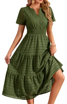 Immagine prodotto di Abito estivo da donna in cotone, con scollo a V e vita alta