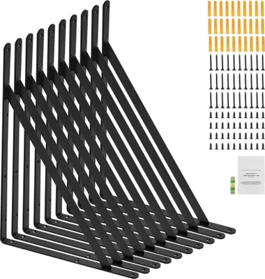Immagine prodotto di Reggimensola 308 x 209 x 25 mm - 10 pezzi - reggimensola galleggiante - spessore 3 mm - nero opaco - reggimensola triangolare - reggimensola in acciaio - portata 72,6 kg