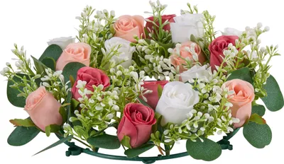 Image de SucceBuy Couronne de fleurs artificielles, 340x340x90 mm, Couronne décorative avec des roses roses et blanches, Idéal pour la Saint-Valentin, la Fête des Mères, les fêtes, les mariages et la décoration de table, set de 10 pièces.