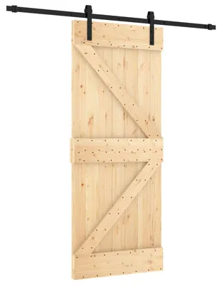 Zdjęcie produktu dla vidaXL Drzwi przesuwne w kolorze naturalnym i czarnym, 85 x 210 cm, z litego drewna sosnowego