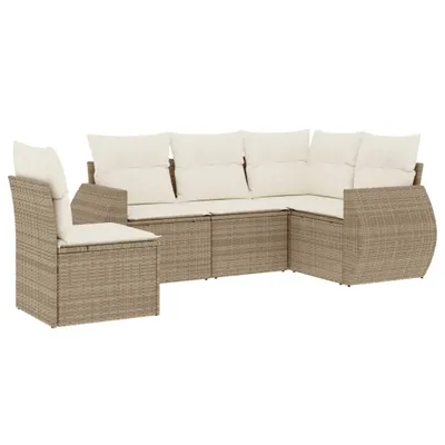 Produktbild von vidaXL 5-tlg. Garten-Sofagarnitur mit Kissen Beige Poly Rattan
