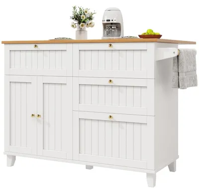 Image de Îlot de cuisine avec espace de rangement, blanc, 133 x 70 x 88 cm