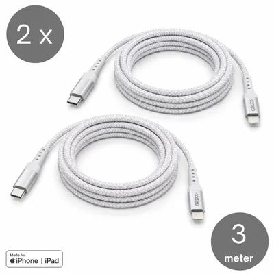 Productafbeelding van Grixx oplaadkabel USB-C naar Lightning 2 m MFi 27 W wit 2 stuks
