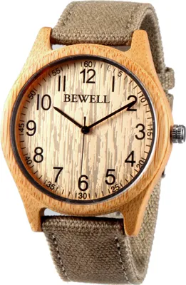 Produktbild von Alienwork Armbanduhr Herren Damen Gelb Canvas-Armband Grün Natur-Bambus Handgefertigt