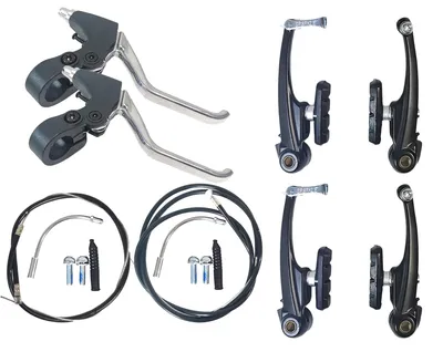 Zdjęcie produktu dla Zestaw hamulców cantilever, przód i tył, typu V-brake, do rowerów, w zestawie linki i klocki hamulcowe, marka Red Loon