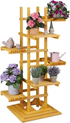 Produktbild von Relaxdays Blumentreppe, Kräuterregal mit 6 Etagen, HxBxT 152,5 x 80 x 73 cm, Holz, Pflanzentreppe innen & außen, natur