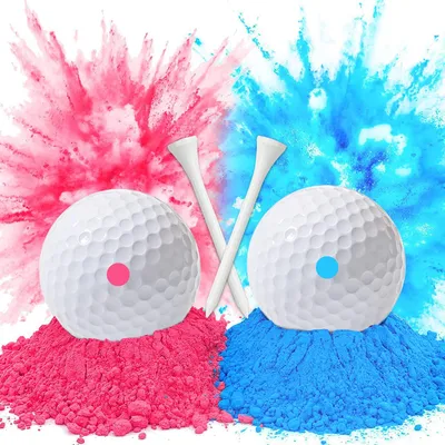 Imagen del producto de Set de pelotas de golf para revelación de género, con polvo, 2 unidades y 2 tees, para la fiesta