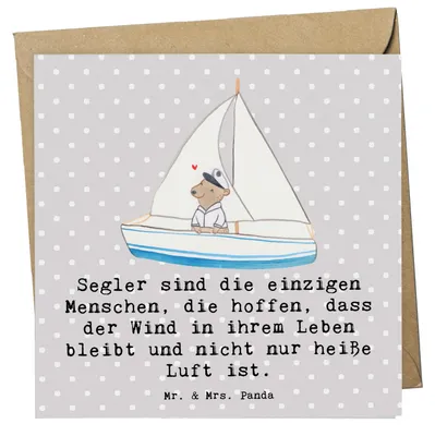 Produktbild von Mr. & Mrs. Panda Grußkarte Segeln Lebenswind - Grau Pastell - Geschenk, anlasskarte, doppelkarte, Meer, Sportler, Glückwunschkarte, faltkarte, Taktik, Teamsport, Wellen