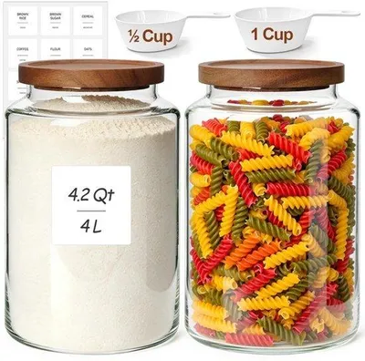 Productafbeelding van glazen voorraadpotten met acaciadeksel, 3,9 L, set van 2