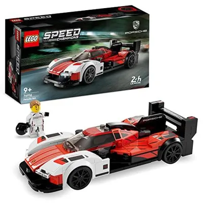 Produktbild von LEGO Speed Champions Porsche 963, Modellauto-Bausatz, Rennfahrzeug Spielzeug für Kinder, Sammelset mit Fahrer-Minifigur, Auto-Geschenk für Kinder 76916