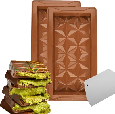 Obrázek produktu pro FORSMANO 2 ks formy na čokoládu, se stěrkou, silikonové formy, hluboká forma na čokoládu, nástroj na pečení, na čokoládu, pralinky, 25 x 13,5 x 2,6 cm, hnědá barva