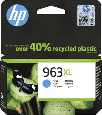 Zdjęcie produktu dla HP 963XL oryginalny wysokowydajny wkład atramentowy błękitny, Wysoka (XL) wydajność, Cyjan, Tusz na bazie pigmentu, 22,77 ml, 1 szt., Jednopak