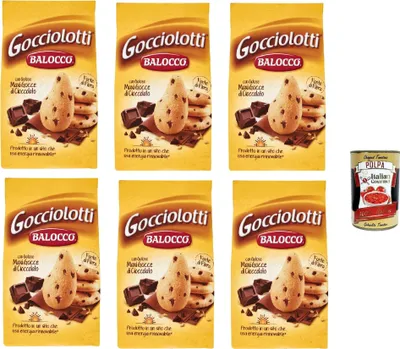 Produktbild von Balocco Gocciolotti Biscotti con gocce di cioccolato Kekse mit Schokoladenstückchen biscuits cookies 100% Italienische Kekse 6x 350g + Italian Gourmet polpa 400g