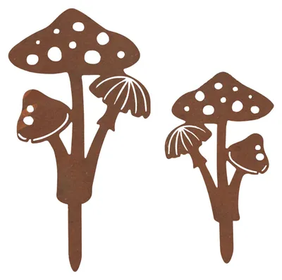 Produktbild von Maximex Gartenstecker Pilz, 2er Set, wetterfeste Gartendeko, Metall mit Edelrost-Patina, für Garten, Terrasse und Balkon, 20 x 35 cm