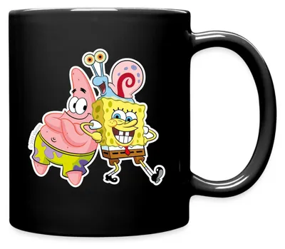 Produktbild von Spreadshirt SpongeBob Schwammkopf Mit Patrick & Gary Tasse Einfarbig, One size, Schwarz