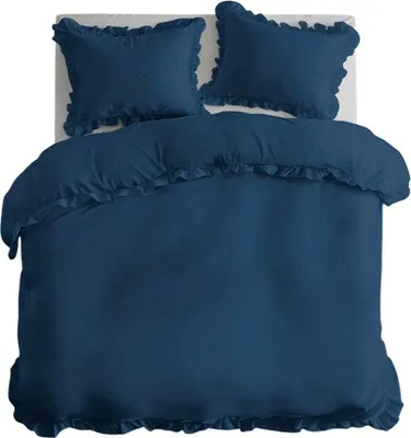 Produktbild von Bettwäsche, Baumwollbettwäsche mit Rüschen, Boho-Stil, Knopfverschluss 160x200 Denim