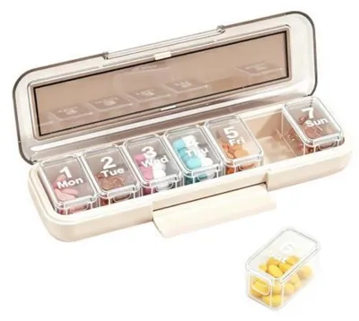 Obrázok produktu pre Kryt na tablety na 7 dní, s 7 priehradkami, bez obsahu BPA, odolný proti úniku, vhodný na lieky a vitamíny