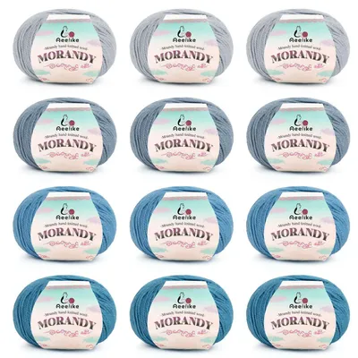 Image de Laine pour tricoter et crocheter, 600g (12 pelotes de 50g), 98% laine, 2%.polyacrylique, couleur bleu