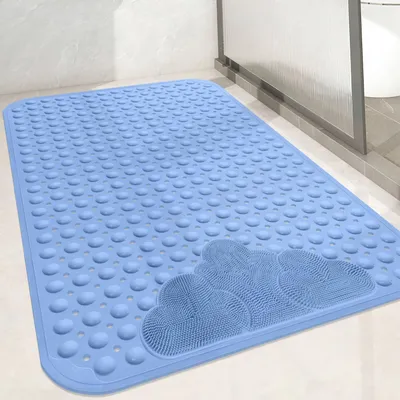 Produktbild von Duschmatte rutschfest 106x66cm Blau TPE mit Saugnäpfen und Fußmassage