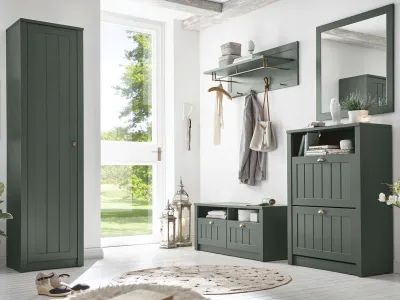 Produktbild von Garderobe Set Forres 5-teilig mit Schrank und Kommode Landhaus grün 270 cm