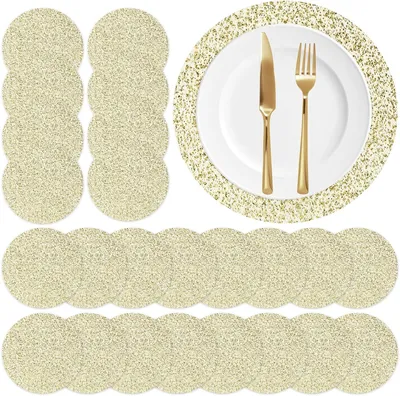 Productafbeelding van Ronde Placemats - Tafelonderleggers - Eettafel Decoratie - Goudfolie Netdesign - 24 stuks 33 cm - Goud