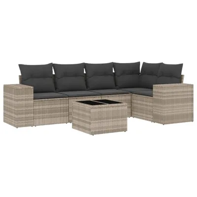 Produktbild von 6-tlg. Garten-Sofagarnitur mit Kissen Hellgrau Poly Rattan