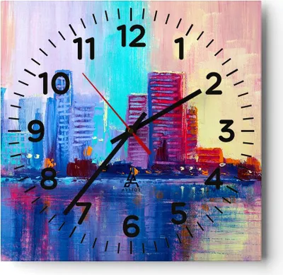 Produktbild von Wanduhr - Quadrat - Glasuhr - Stadt Haus Straße - 40x40cm - Schleichendes Uhrwerk - Lautlos - zum Aufhängen bereit - Dekoration Modern - Wanddekoration aus Glas - C4AC40x40-4023