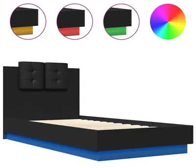 Produktbild von vidaXL Bettgestell mit Kopfteil und LED-Leuchten Schwarz 75x190 cm
