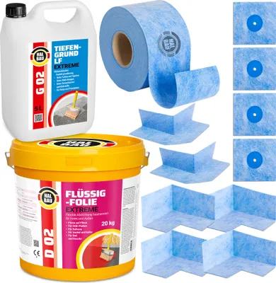 Produktbild von Dichtset Flüssigfolie 20kg Dichtband Dichtbahn Ecken Außen Innen Bad Dusche H326