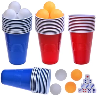 Partybecher-Set: 60 Becher, 10 Bälle, 10 Würfel, 480 ml