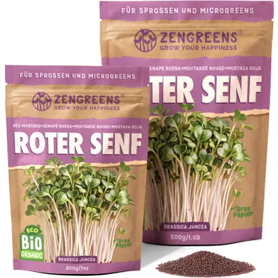 Produktbild von ZenGreens® Bio Roter Senf Keimsaat 200 g – Sprossensamen & Microgreens