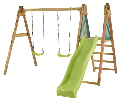 Image de KANGUI Portique balançoire et toboggan en bois WINDI - Vert