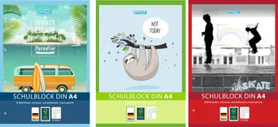 Produktbild von 3x Schulblock / DIN A4 / gelocht / 50 Blatt / je 1x liniert, kariert und blanko