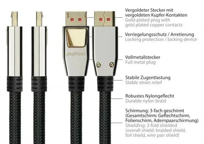 Productafbeelding van Python GC-M0218 Python DisplayPort 1.4 an HDMI 2.0 Kabel Nylong. schwarz 3m