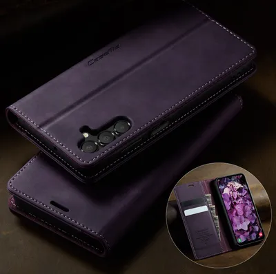 Produktbild von Handyhülle für Samsung Galaxy A15 5G/4G Hülle Leder mit RFID Schutzhülle Klapphülle Magnet Kartenfach Standfunktion Lila