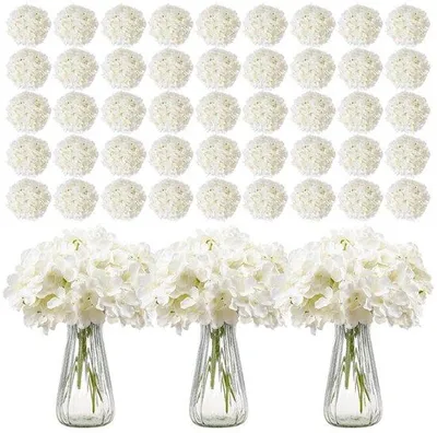 Immagine prodotto di 305x Fiori artificiali di ortensia di seta 25cm - Bouquet artificiale in bianco - Fiori di seta decorativi