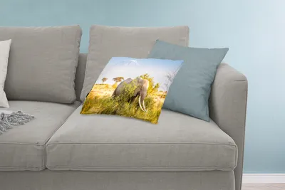 Produktbild von MuchoWow® Zierkissen Sofakissen Wohnzimmer Dekokissen 60x40 cm Elefant - Tiere - Gras - Grün - Berg - Kopfkissen - Polster mit Foto