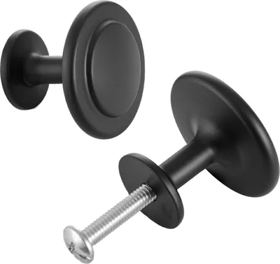 Image de SucceBuy Boutons de meubles, paquet de 30, 31 mm, boutons d'armoires en alliage de zinc noir, boutons de cuisine robustes, boutons de tiroirs, poignées avec vis pour salles de bain, armoires, tiroirs et cuisine