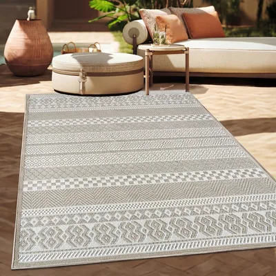 Immagine prodotto di Tappeto per esterni a trama piatta moderno boho etno resistente alle intemperie misura 120x160 cm